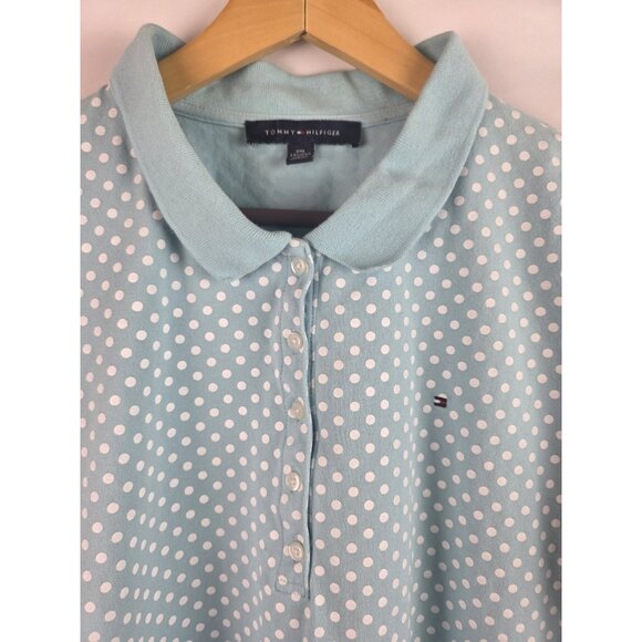 Tommy Hilfiger Womens Polo Golf Shirt Size XXL Light Blue Polka Dot Short Sleeve - Picture 2 of 10